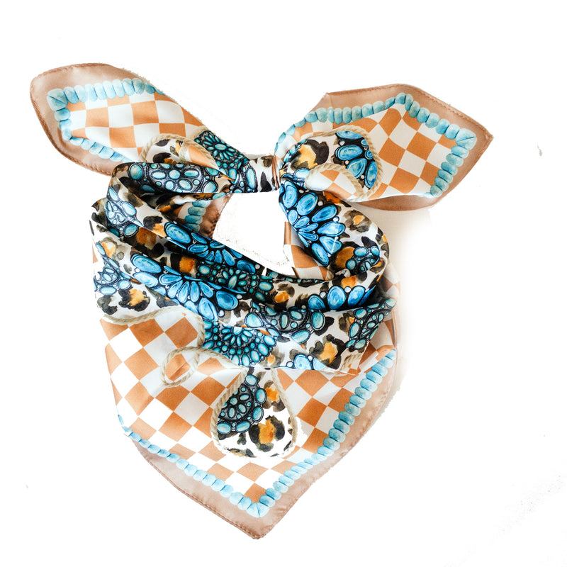 Checker Leopard Turquoise Scarf
