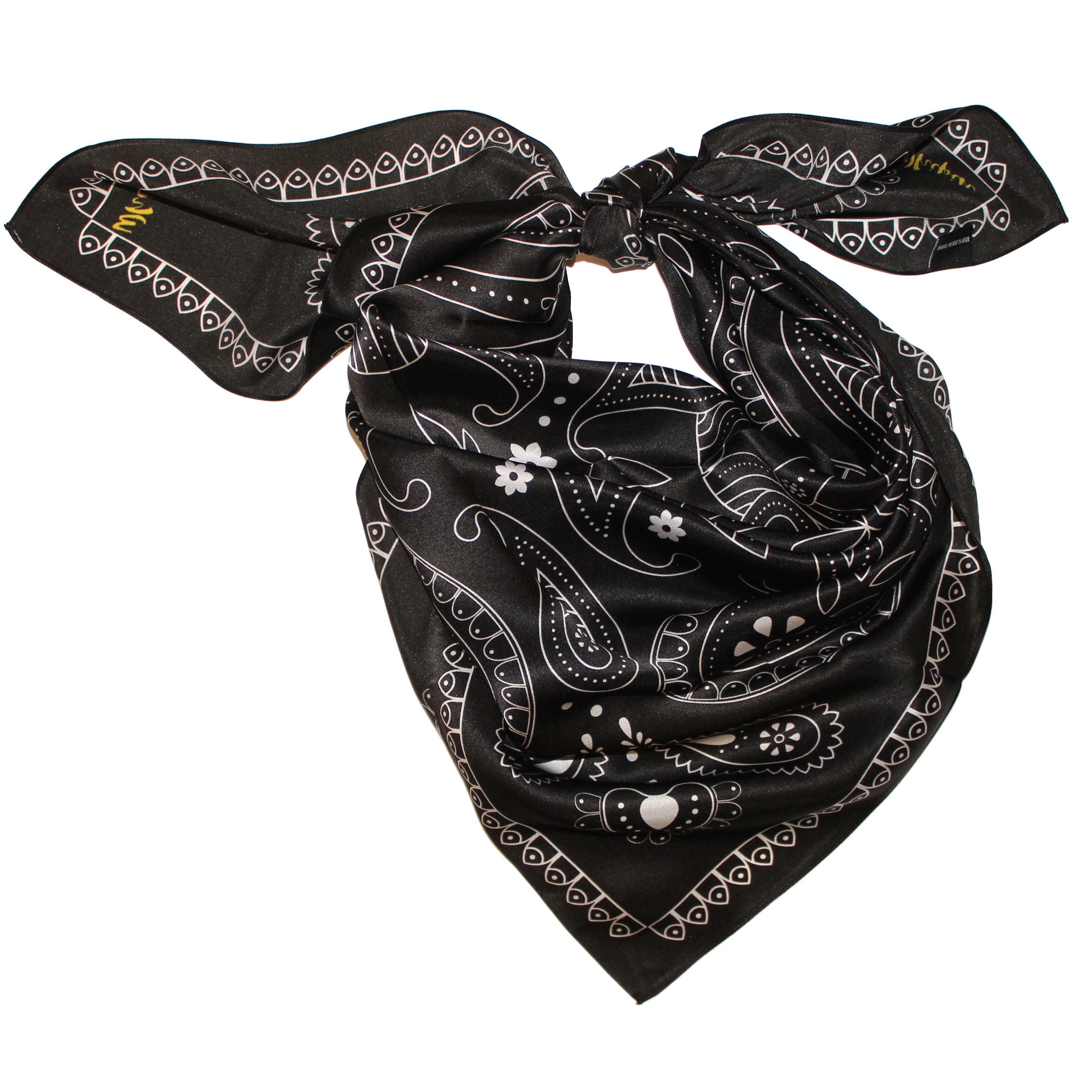Black Bandana Print 100 Silk Cowboy Wild Rag Scarf Whipin Wild Rags